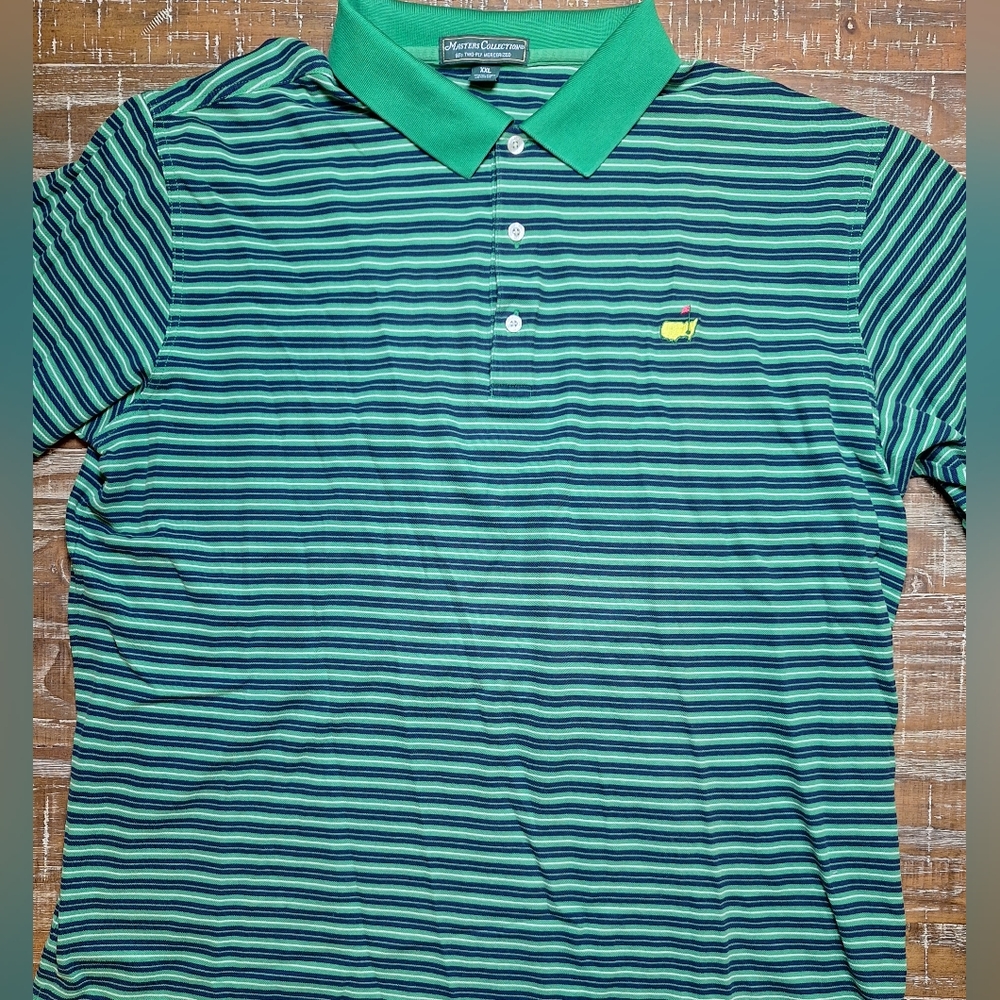 Masters Collection XXL Men's Shirt Green with Stripes Collared Polo with Logo